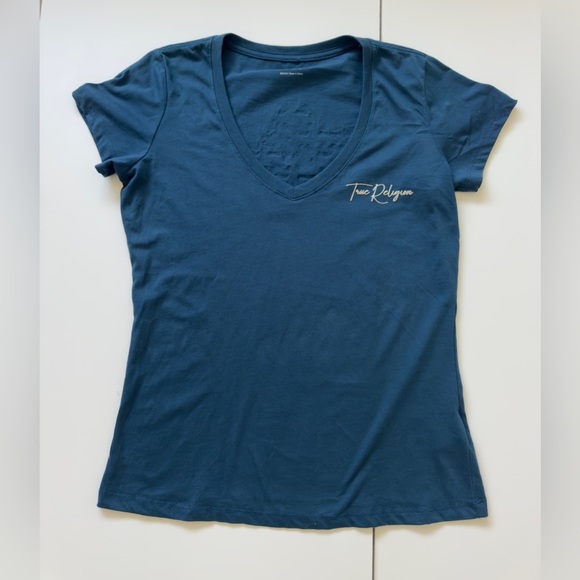 True Religion Women's Teal V-Neck Tee - Picture 1 of 6
